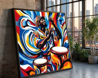 Abstract Drummer Canvas Art, Modern Percussion, Ready to Hang