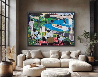 Kerry James Marshall, Canvastavla med familjepicknick, konst med svarta figurer