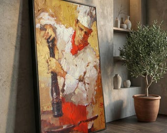 Chef Cooking Canvas, Modern Kitchen Wall Art