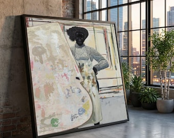 Black Figure Art Canvas, Kerry James Marshall Style Portrait, Modern Home Decor