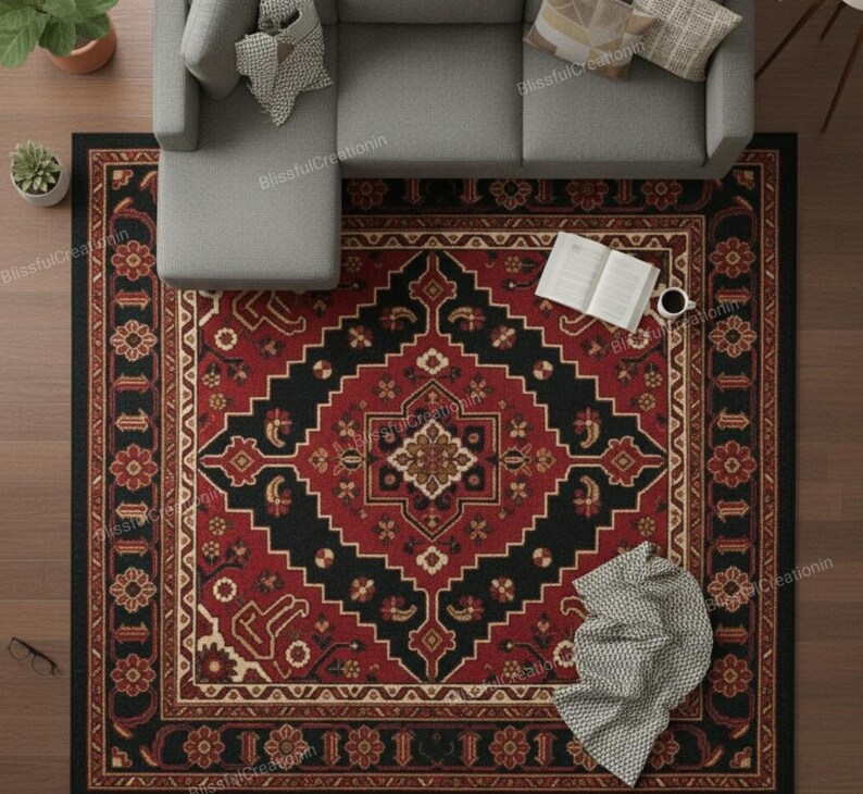 Classic Red Persian Style Area Rug – Vintage Tribal Pattern Living Room ...