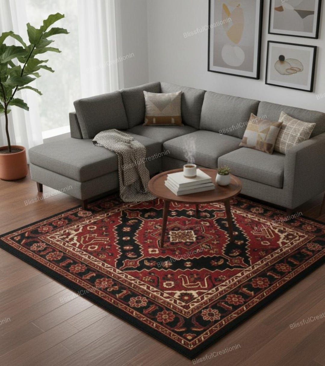Classic Red Persian Style Area Rug – Vintage Tribal Pattern Living Room ...