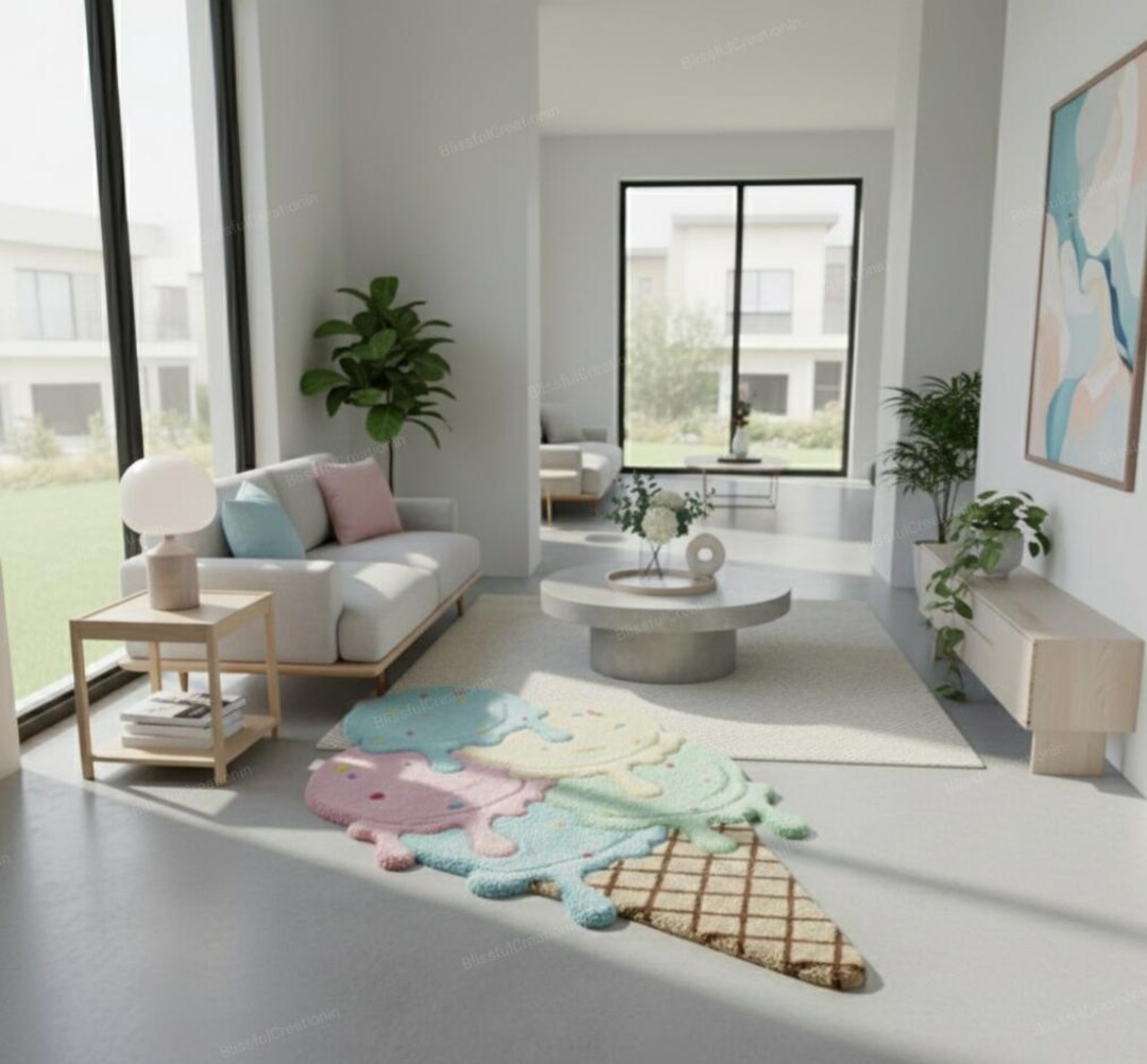 Ice Cream Rug Pattern Ice Cream Shaped Rug, Cute Pastel Kids Room Carpet, Colorful Playroom ...