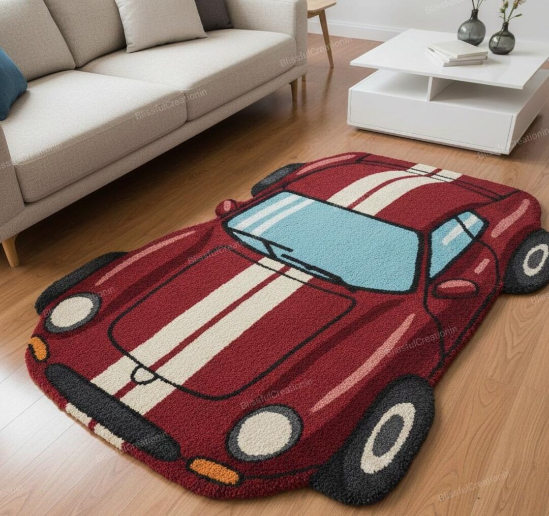 Car Racing Rug Kids Red Racing Car Shaped Rug – Kids Room Play Mat, Cartoon Car Carpet for ...