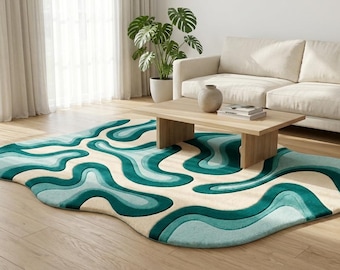 Handmade Tufted Rug, Irregular Abstract Pastel Carpet