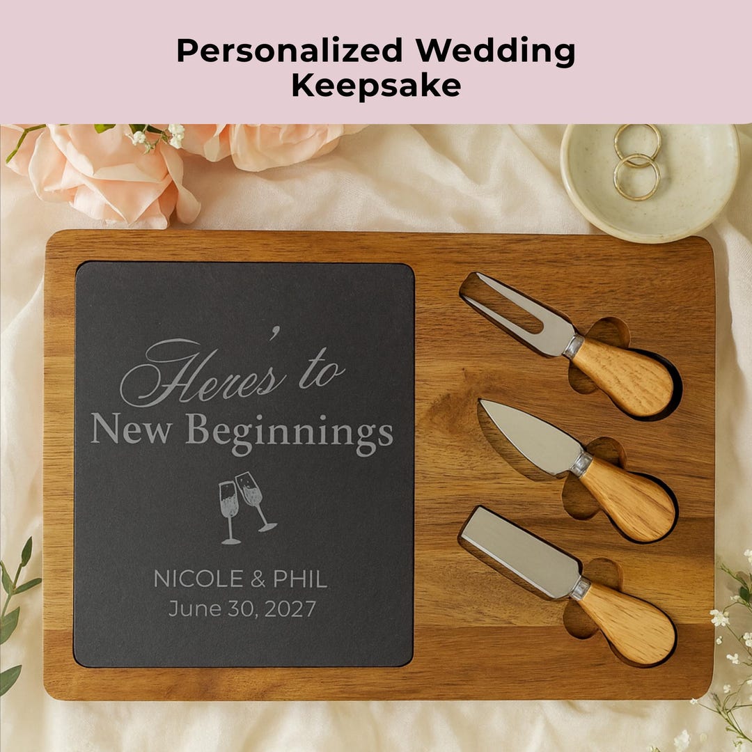 Engraved Wedding Charcuterie Board Personalized Acacia Slate Couple ...