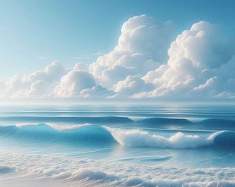 Tranquil Ocean Waves Wall Art, Zen Coastal Printable