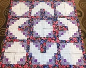 36 PURPLE FLOWERS Log Cabin Quilt Top Fabric Blocks Squares Kit