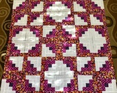 36 Burgandy PANSIES LOG CABIN Quilt Top Fabric Blocks Squares Kit