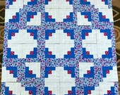 36 BLUE FLOWERS Log Cabin Quilt Top Fabric Blocks Squares Kit