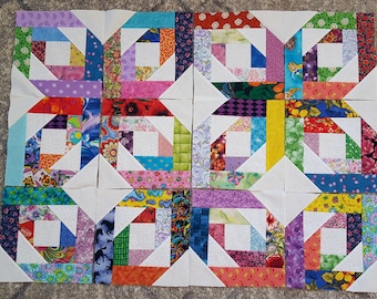 12 BRIGHT STARS Quilt Top Fabric Blocks Squares