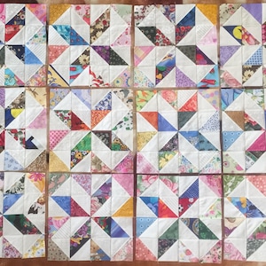 12 COLOR COLLECTION Scrappy Pinwheels Stars Quilt Top Fabric Blocks 100% Cotton Made in USA