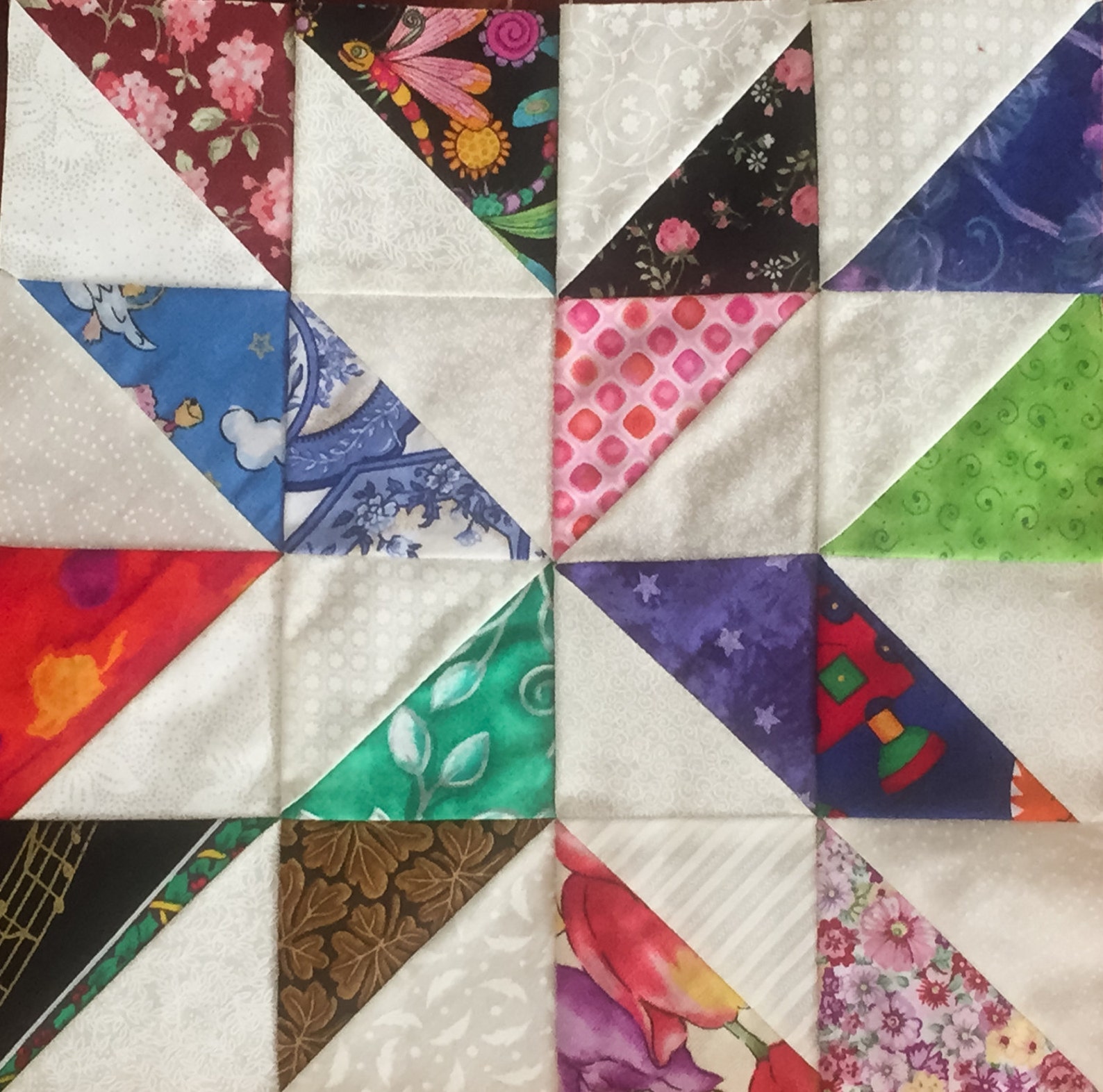 12 COLOR COLLECTION Scrappy Pinwheels Quilt Top Fabric Blocks 100% ...