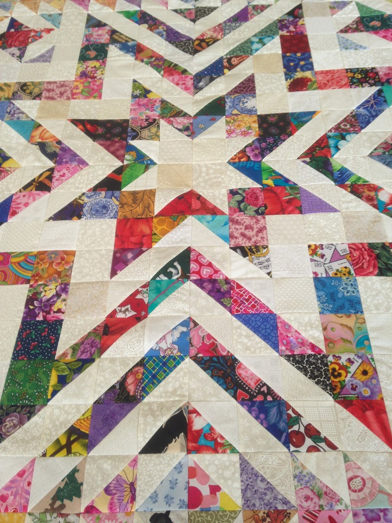 Scrappy Amazing Star Quilt Top made in USA 100% cotton image 3