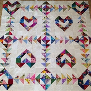 Scrappy Love Hearts Quilt Top made in USA 100% cotton