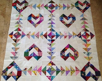 Scrappy Love Hearts Quilt Top made in USA 100% cotton