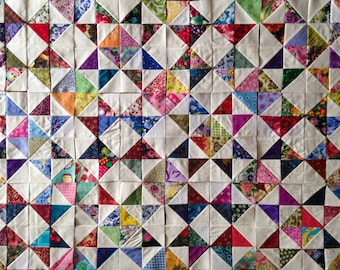 12 MIX COLOR Collection Eight Point Scrappy Stars Quilt Top Fabric Blocks 100% Cotton Made in USA