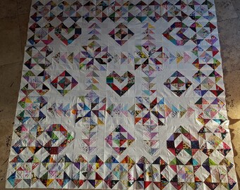 Scrappy Amazing Hearts  Quilt Top made in USA 100% cotton