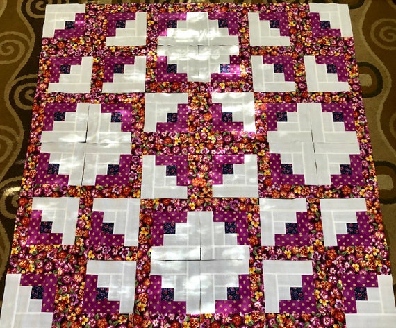 36 Burgandy Pansies Log Cabin Quilt Top Fabric Blocks Squares Etsy