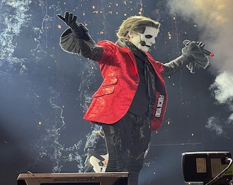 Papa V Emeritus IV Red Sequin Blazer - Cardinal Copia Cosplay Jacket Gothic Rock Concert Outfit Ghost Fan Gift - Halloween Christmas Costume