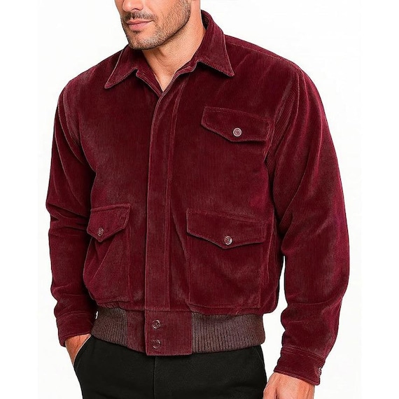 Men’s Burgundy Corduroy Jacket | Vintage Style Button-Up Coat Fall Winter Outfit | Christmas Gift Halloween Fashion Torrance Corduroy Jacket