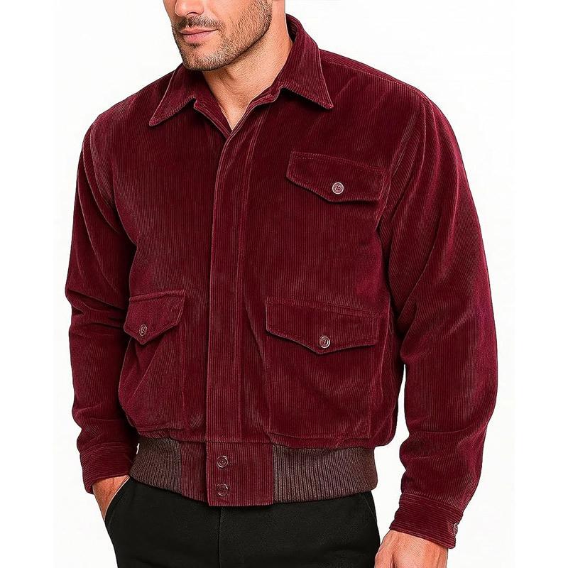 Men's Burgundy Corduroy Jacket | Vintage Style Button-up Coat Fall