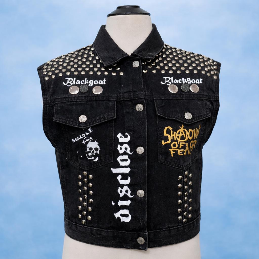 Studded Punk Battle Vest - Disclose & Blackgoat Black Denim Jacket