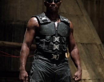 Chaleco de cuero negro de Wesley Snipes, cazador de vampiros, disfraz de Blade para hombre - Chaleco de Halloween, regalo de Navidad para él, regalo de cumpleaños
