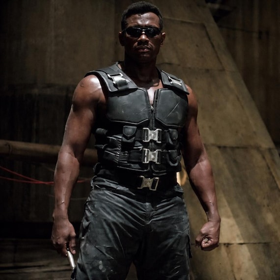 Blade Cosplay Costume Wesley Snipes Vampire Hunter Black Leather Vest - Halloween Costume Men Vest, Christmas Gift for Him Birthday Gift