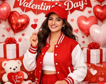Valentinstag Red Varsity Jacket Shirt - Retro College Style Valentine Tee - Geschenk für Ihn Ihre Freundin Freundin Letterman Jacken