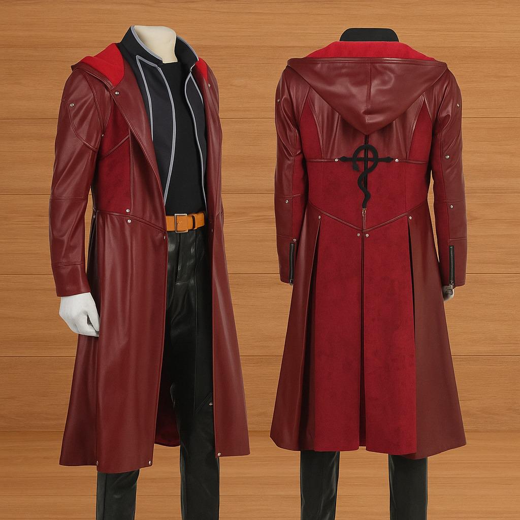 Edward Elric Style Faux Leather Trench Coat | Anime Cosplay Outfit