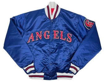 Kurtka Starter z Los Angeles z lat 90., niebieska satynowa kurtka typu bomber, prezent dla fana baseballu z Kalifornii, męska kurtka uniwersytecka w stylu retro