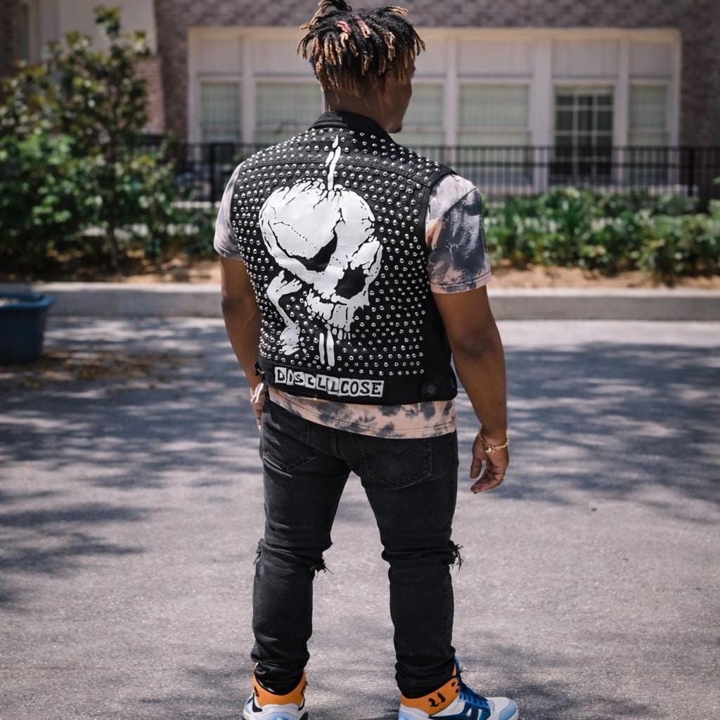 Studded Punk Battle Vest - Disclose & Blackgoat Black Denim Jacket