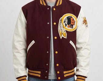 Vintage Washington DC Football Varsity Jacke - Burgundy und Gold Wolle Letterman Jacken - Retro Sport Bomber Geschenk für Ihn Weihnachtsgeschenke