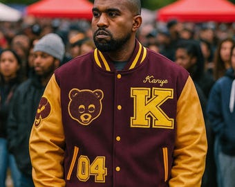 Vintage Kastanienbraun & Gelb Varsity Jacke • Woll-Leder Ärmel Bomber • Unisex College-Jacke Die College Kanye West Varsity Jacken