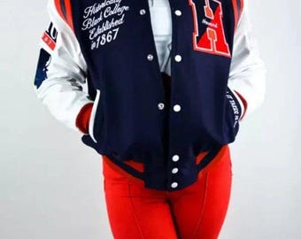 Howard Universität Varsity Jacke HBCU Bomber | Die Mekka Letterman Jacke | HU 1867 College Jacke |Unisex Marine Weiße Jacke Weihnachtsgeschenke