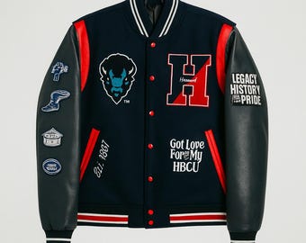 Howard Universität Das Mekka Motto 3.0 Varsity Jacke HBCU Varsity Jacke | Retro College Jacke | Weihnachtsgeschenk für Ihn | Halloween-Outfit