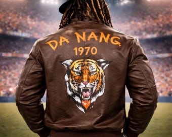 Murdock A-Team Lederjacke - Da Nang 1970 Tiger Souvenir Jacke - Vintage Vietnam Style Brauner Bomber - Handgemachtes Film Replikat Geschenk