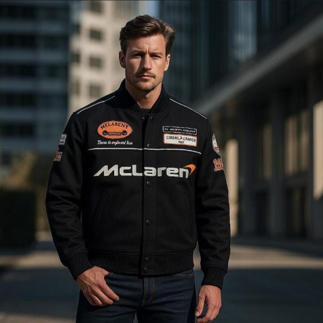 Vintage Style Windbreaker Mclaren F1 Racing Bomber Jacket Black
