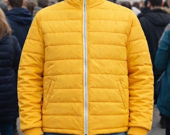 Yellow Puffer Jacket Unisex | Quilted Winter Coat | Cozy Warm Jacket for Christmas Gift | Bright Statement Varsity Jackets Halloween Outfit