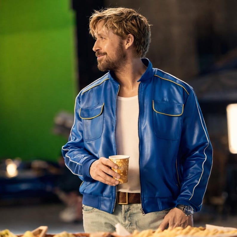 Men’s Blue Faux Leather Jacket – Classic Lightweight Moto Style – Vegan Leather Biker Jacket