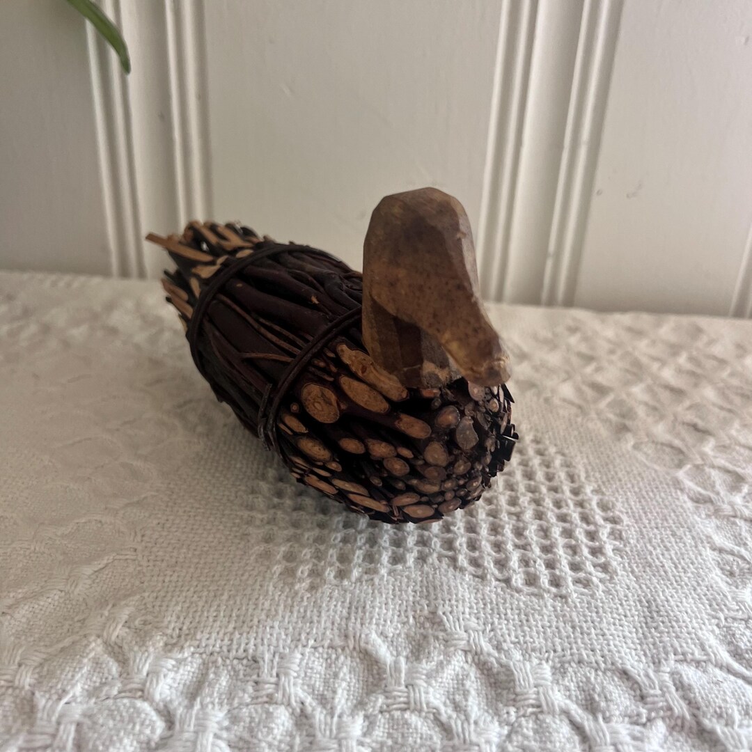 Hand Carved Wooden Duck Sculpture | Rustic Twig Folk Art Bird Decor - Etsy