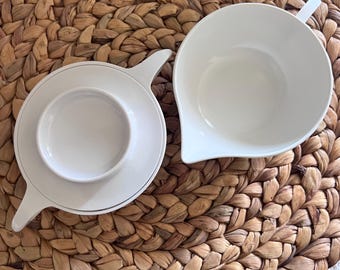Juego de jarro para crema y azucarero blanco vintage / Estilo minimalista de mediados de siglo / Juego de servir de cocina moderno / Decoración para barra de café / Libree Finds