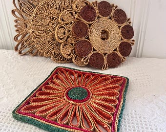 Zestaw dekoracji ściennych w stylu vintage | Dekoracje z naturalnych włókien w stylu boho, teksturowane kosze do zawieszenia