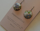 vintage feed sack button earrings, dainty earrings, feedsack earrings, vintage textile earrings, textile button earrings, floral earrings