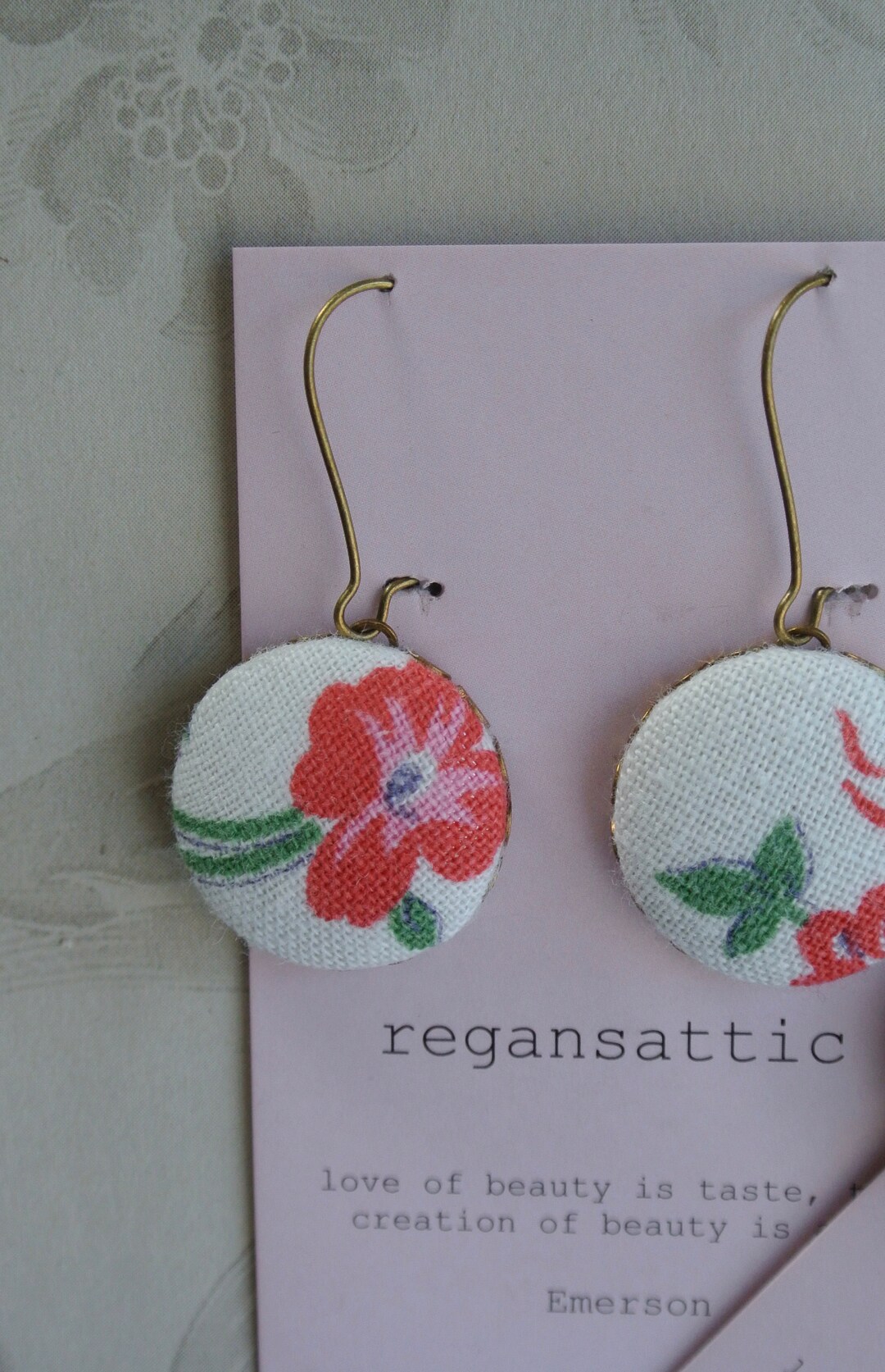 Vintage Feed Sack Button Earrings Dainty Earrings Feedsack Etsy