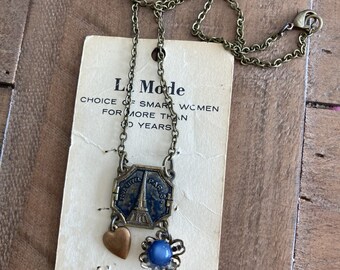vintage found object necklace, antique necklace, statement jewelry, repurposed objects necklace, Paris necklace