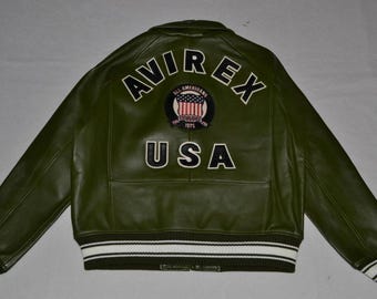 Avirex Icon Leather A1 BOMBER Jacket Mens Olive Green New ALL SIZES Unisex