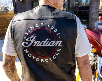 Indian Mens Black CLASSIC CRUISER Biker vest -100% Genuine Motorbike Leather Rider Vest