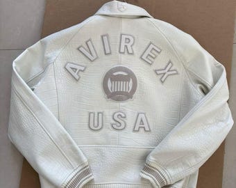 New AVIREX Classic White Icon Jacket- Genuine cowhide F1 Bomber Jacket Mens